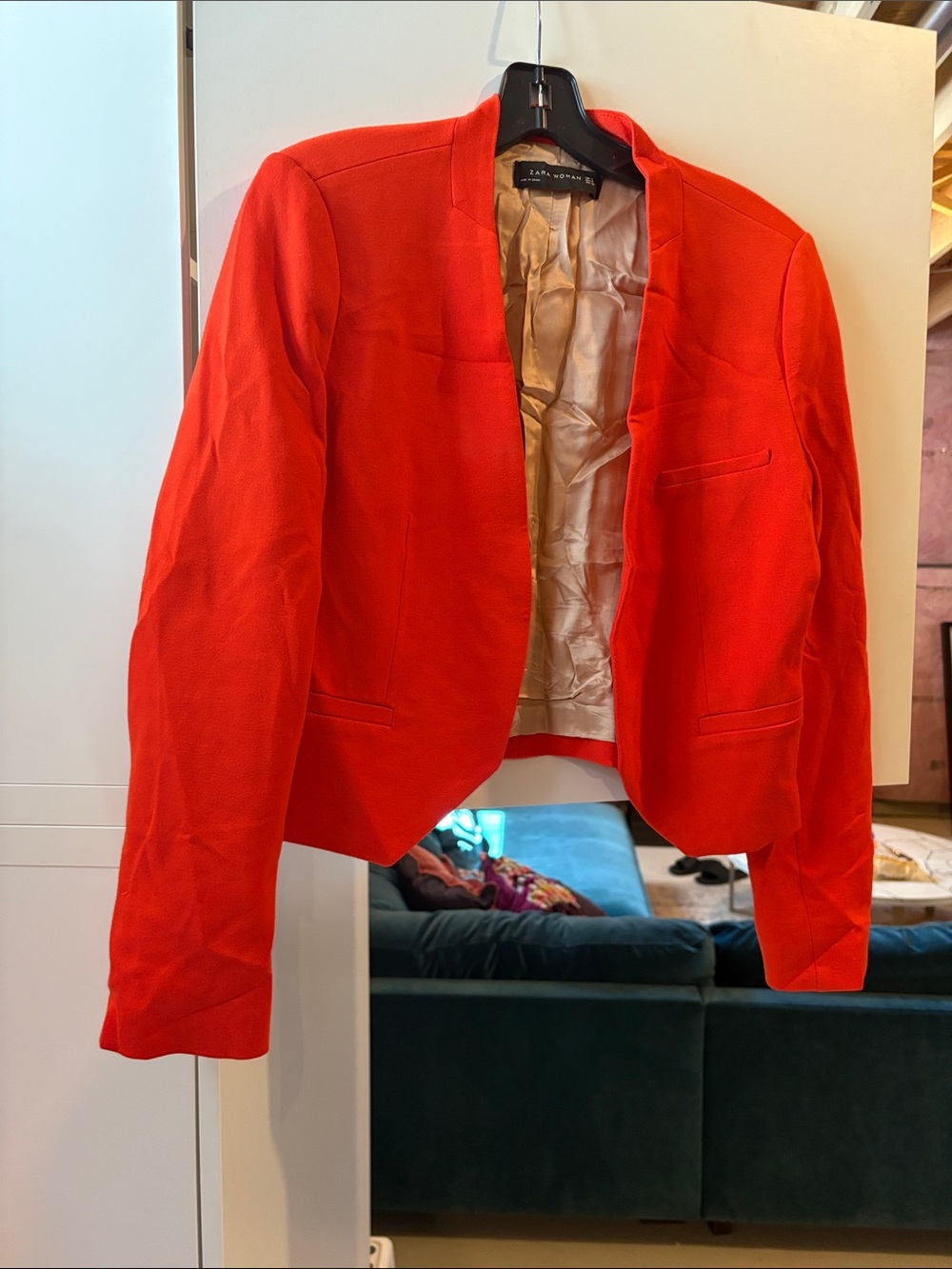 Zara Bright Orange-Red Open Blazer